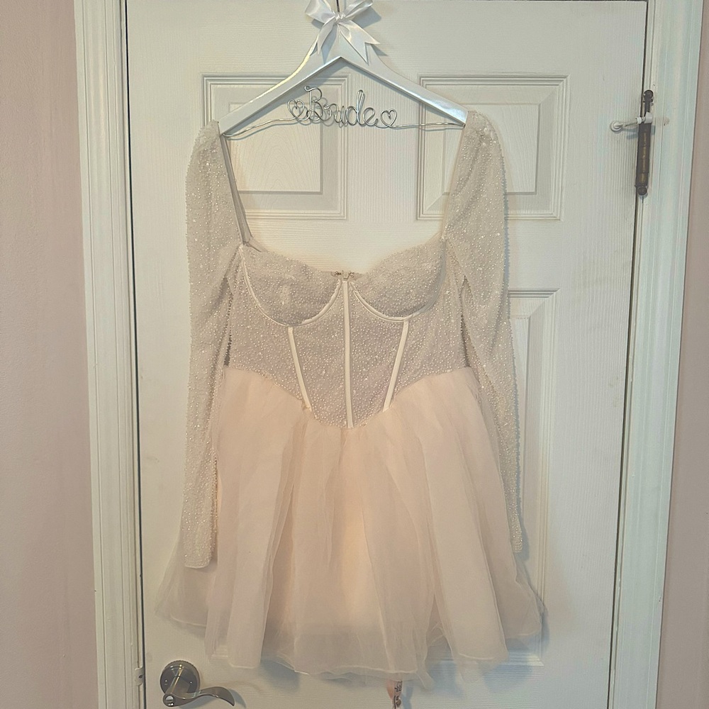 Oh Polly EMBELLISHED LONG SLEEVE TULLE SKIRT MINI DRESS